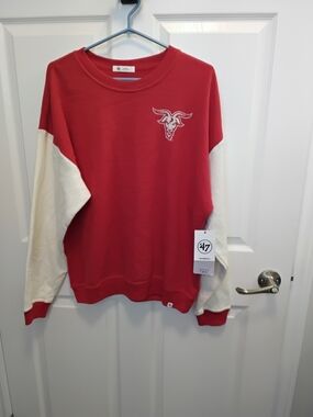 47 Red & Ivory Colorblock Crew Sweatshirt with Bull Emblem NWT